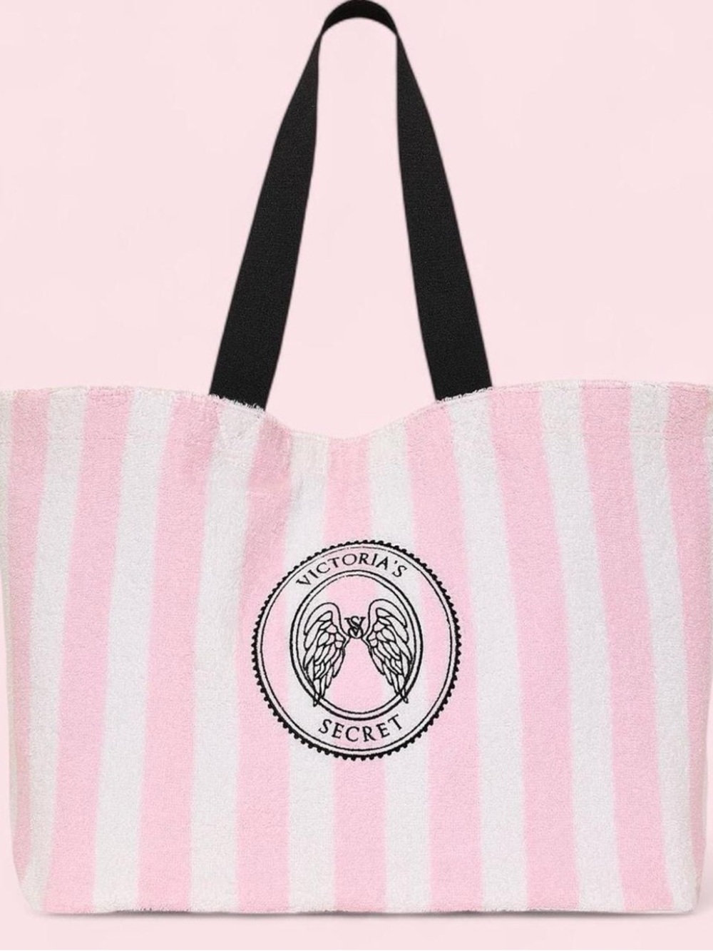 Victoria’s Secret White and Pink with Black Handles Stripped Beach Terry Tote
